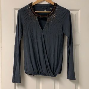 Smoke Grey CrossOver Top with Sequin Detail